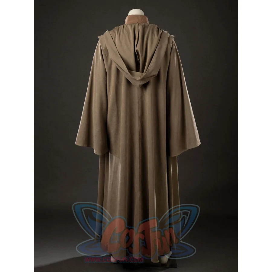 Yoda Master cosplay costume gathers soft knit fabric into a long flowing back panel that accentuates the attached hood.