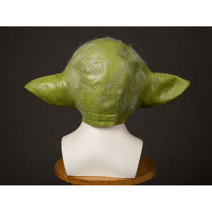 Yoda Master cosplay headpiece and claws curves around the cranium while highlighting soft wispy hair and green texture.