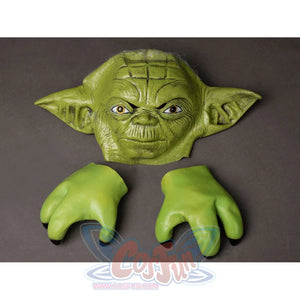 Yoda Master cosplay headpiece and claws curve across the space with textured green skin patterns and distinct clawed tips.