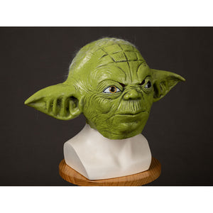 Yoda Master cosplay headpiece and claws capture the textured green latex skin with large pointed ears and sharp eyes.