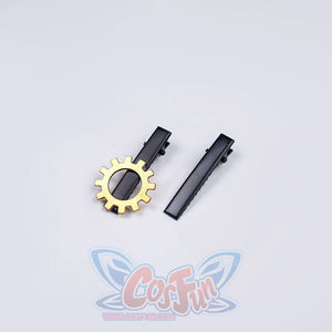 1883 Science and Medium Yongchu Taffy cosplay costume hair clips utilize a gold-tone gear accent on black slide fasteners.