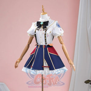 1883 Science and Medium Yongchu Taffy cosplay costume shirt gathers at the collar and pairs beside a pleated skirt set.