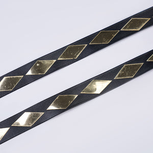 1883 Science and Medium Yongchu Taffy cosplay costume includes two black straps accented by gold-tone diamond shapes.