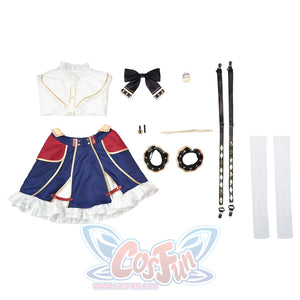 1883 Science and Medium Yongchu Taffy cosplay costume white shirt blue red skirt black bow suspenders socks accessories.