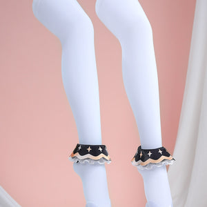 1883 Science and Medium Yongchu Taffy cosplay costume includes white socks anchored by black ruffles beside star designs.