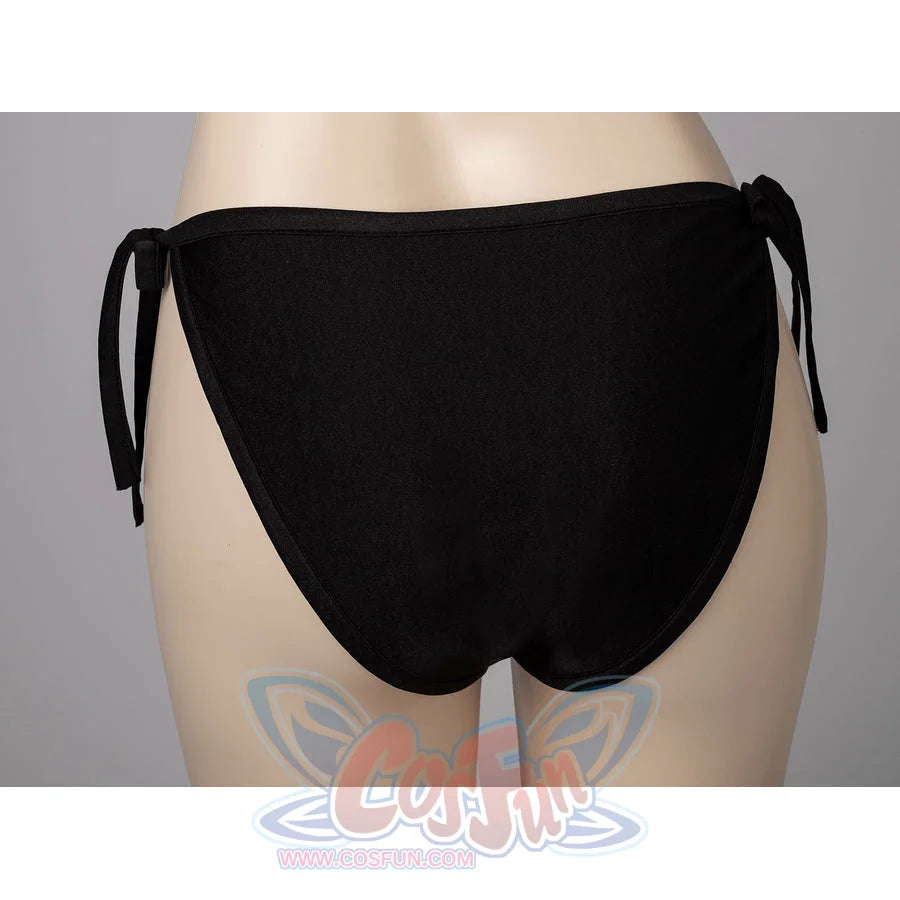 NieR Automata YoRHa 2B cosplay swim dress turns the black bikini bottom from the back.