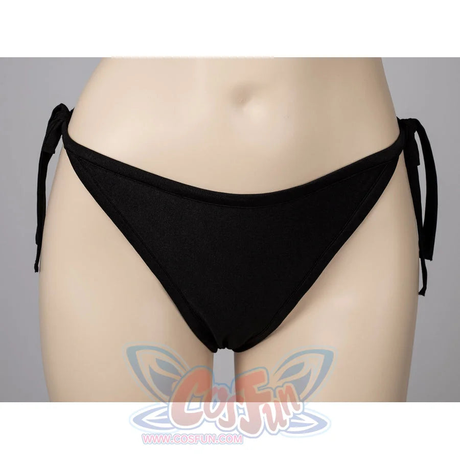 NieR Automata YoRHa 2B cosplay swim dress centers the black bikini bottom in a front product view.