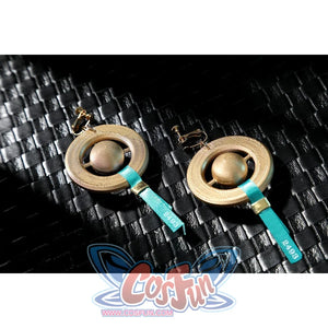 Zenless Zone Zero Dialyn cosplay earrings detail pairs gold-tone rings with turquoise tassel cords
