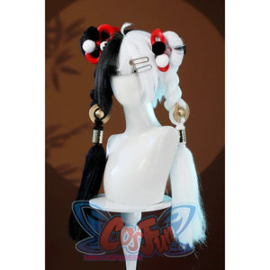 Zenless Zone Zero Dialyn cosplay headwear detail shows red loops and black pom accents at the back