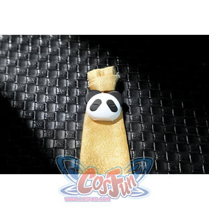 Zenless Zone Zero Dialyn cosplay panda necktie detail shows a small face patch on gold fabric