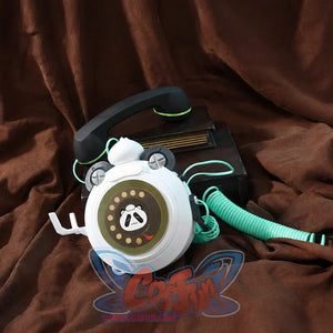 Zenless Zone Zero Dialyn cosplay panda phone waist bag detail shows a round white bag with mint cord and black strap