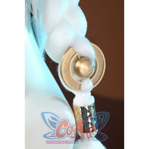 Zenless Zone Zero Dialyn cosplay sleeve cuff detail shows a gold-tone ring attached to braided turquoise cord