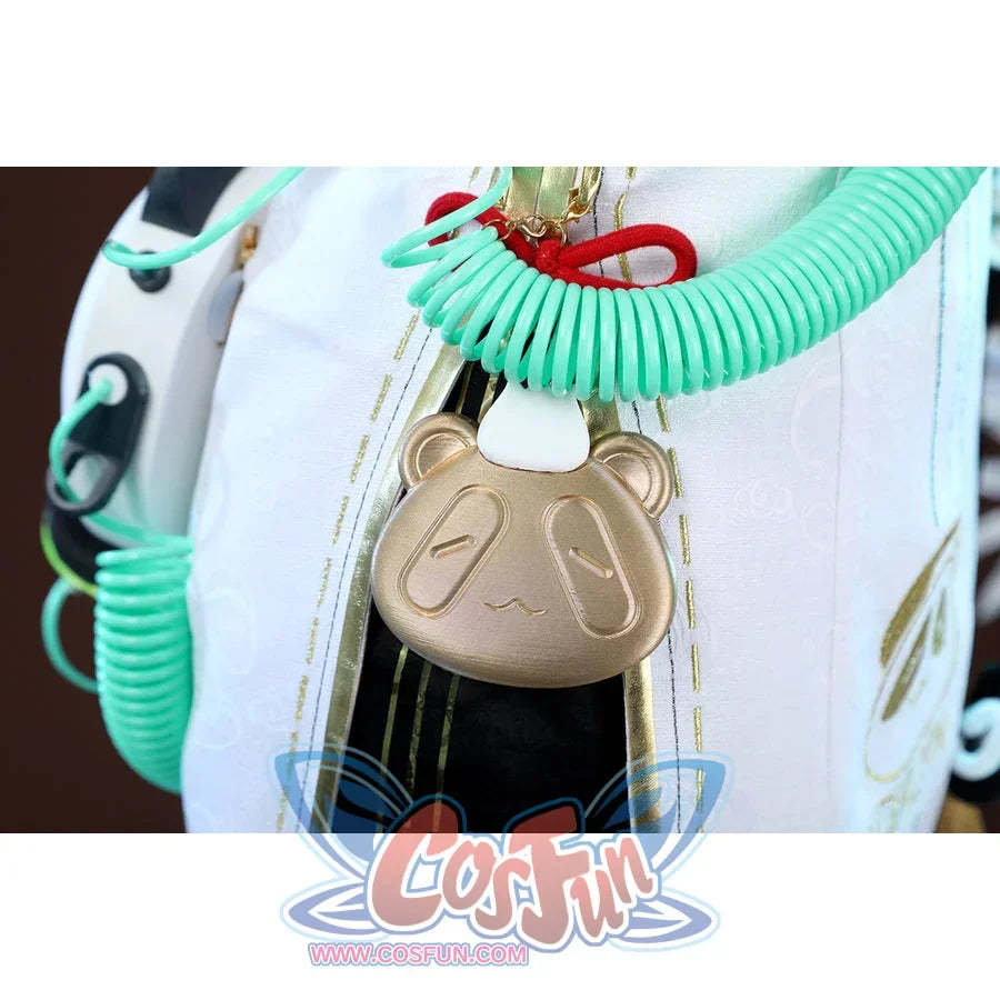 Zenless Zone Zero Dialyn cosplay waist accessory detail highlights a mint cord looped through gold-tone hardware