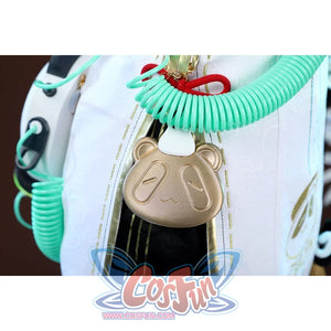 Zenless Zone Zero Dialyn cosplay waist accessory detail highlights a mint cord looped through gold-tone hardware