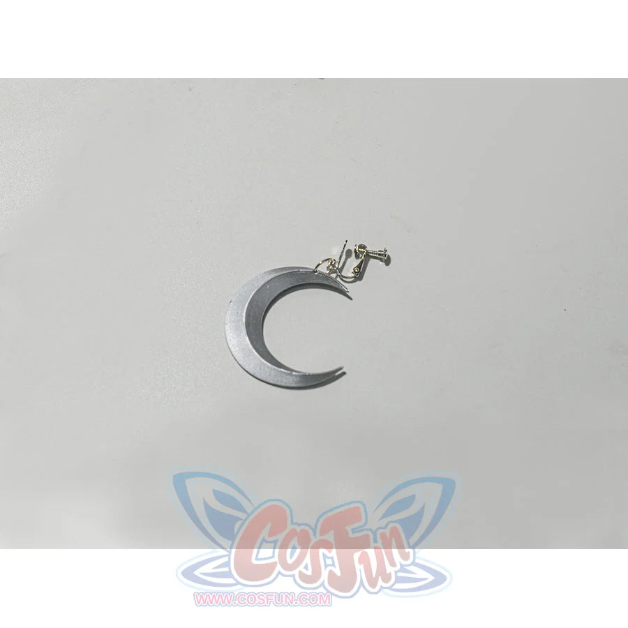 Zenless Zone Zero Promeia cosplay costume ear clip detail places a silver crescent charm on a small clasp.