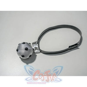 Zenless Zone Zero Promeia cosplay costume neck ring prop detail lays a black band beside a silver sphere accent.