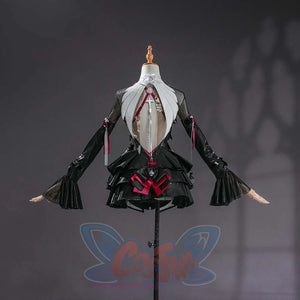 Zenless Zone Zero Ramiel cosplay costume centers the white back panel, black wings, and red bow details.