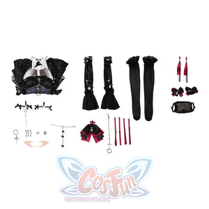 Zenless Zone Zero Ramiel cosplay costume reflective ribbon ornament detail lays red hanging strips beside star pieces.
