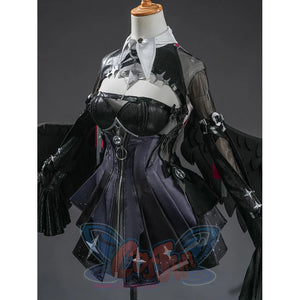 Zenless Zone Zero Ramiel cosplay costume front torso view centers the black bodice between wide sleeves.