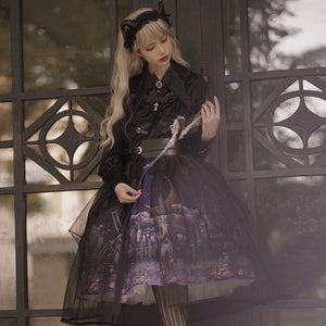 Halloween Gothic Vintage High Waist Jumper Skirt Sets