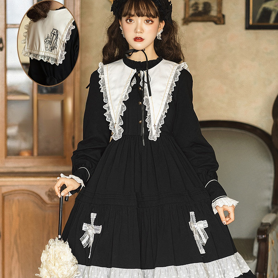 Autumn Winter Halloween Gothic Lolita Long Sleeve Dress - cosfun
