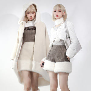 Woolen Coat Plaid Shorts Winter Warm Suit S22431