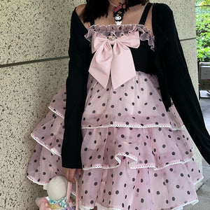 Sweet Lovely Pretty Girl Wavepoint Black And Pink JSK Light Lolita Dress