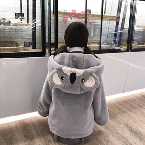 2020 Soft Sister Cute Koala Hood Faux Fur Gray Jacket J40539 Hoodie
