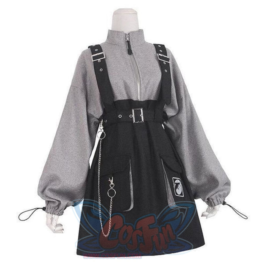2021 Retro Vintage Women Gothic Girls Punk Mini Dress High Waist  Suspender Skirt J30088
