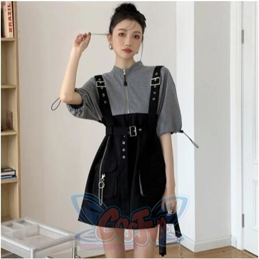 2021 Retro Vintage Women Gothic Girls Punk Mini Dress High Waist  Suspender Skirt J30088