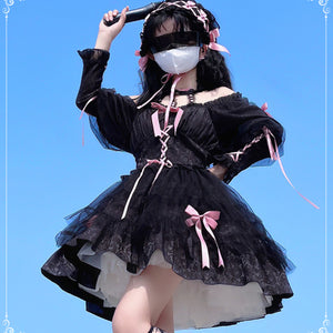 Sweet and Cool Gothic Lolita Slip Dress and Long-sleeved Dress