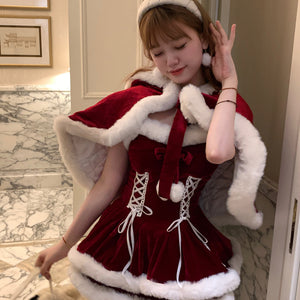 Red Meta Christmas Style Sweet and Cute Poncho Dress