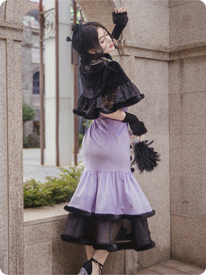 Winter Elegant Cla Velvet Fish Tail Lolita Dress Waistcoat Suit