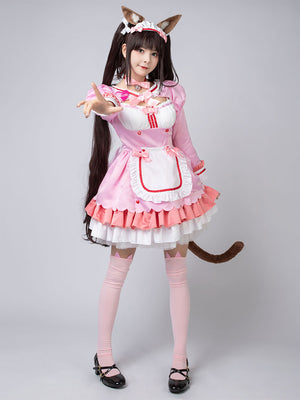Nekopara Chocola Cosplay Costume Pink Maid Outfit C00657