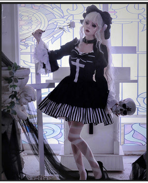 Halloween Gothic Dark Thick Fake Two-piece Lolita Dress