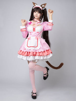Nekopara Chocola Cosplay Costume Pink Maid Outfit C00657
