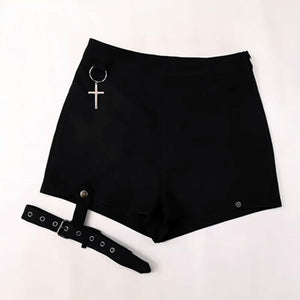 Unique Black Punk Cross Pendant Removable Leg Ring High Waist Cool Girl Shorts S20053