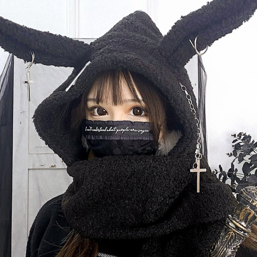 Japanese Punk Rabbit Ear Hat Chain Cross Long Lamb Harajuku Neckerchief Girl S20626