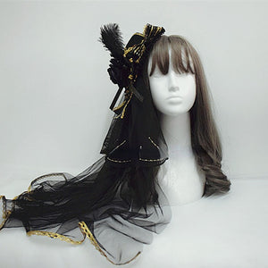 Original Gorgeous Lolita Feather Veil Hat