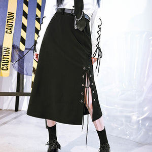 Winter Black Thickened Split A-line Long Skirt
