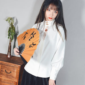 Embroidered Stand Collar Shirt Chinese Style Retro Design Shirt
