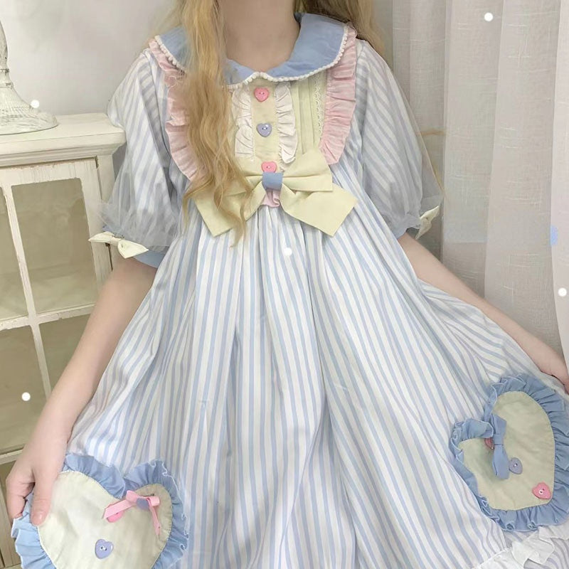 Sweet Girl Blue Stripe Lolita Dress