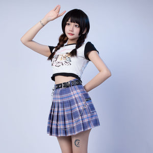 Harajuku Plaid JK Skirt Women High Waist Mini Tennis A-line Skirts J30084