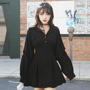 Kawaii Black High Waist Shirt Dress Mp006122 Xs Dress