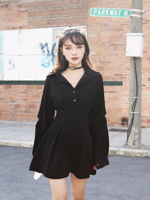 Kawaii Black High Waist Shirt Dress Mp006122 Dress