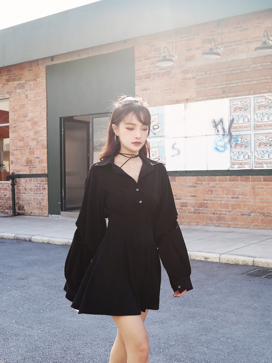 Kawaii Black High Waist Shirt Dress Mp006122 Dress