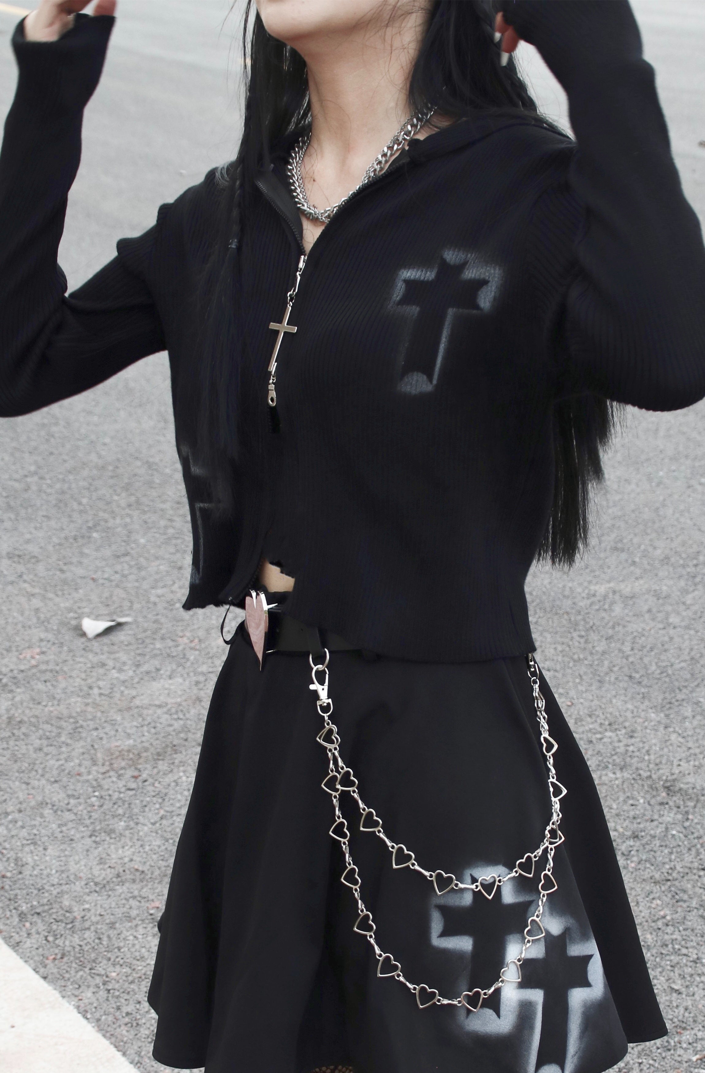 Punk Long Sleeve Figure Cardigan Rock Goth Inkjet Cross Knit Jacket