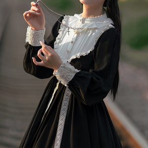 Autumn Nun Style Black Long Dress