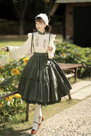 Chinese Style Sunflower Daily Lolita Strap Skirt