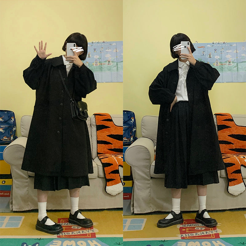 Long Retro JK Wool Coat Japanese Magic Girl's Winter Cotton Wool